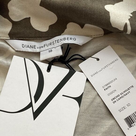 NWT Diane Von Furstenberg Faith Camo/ Navy Print Silk Jersey Wrap Dress Size 10 - Picture 13 of 16